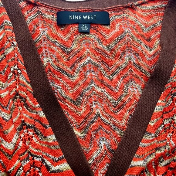 Nine West Boho Long Duster Vest Cardigan Y2K Rust Brown Orange Red XL - Picture 4 of 7